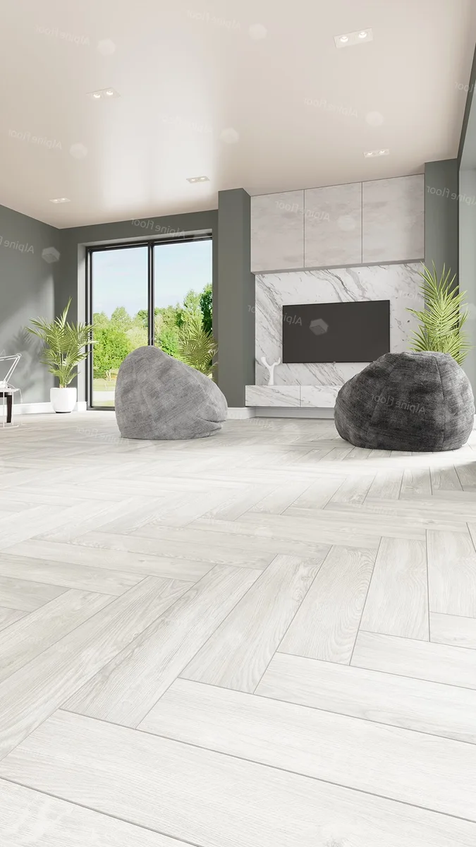 Кварцвиниловый SPC ламинат Alpine Floor Parquet Light Дуб Арктик ECO 13-4 венгерская елка 600×125×4