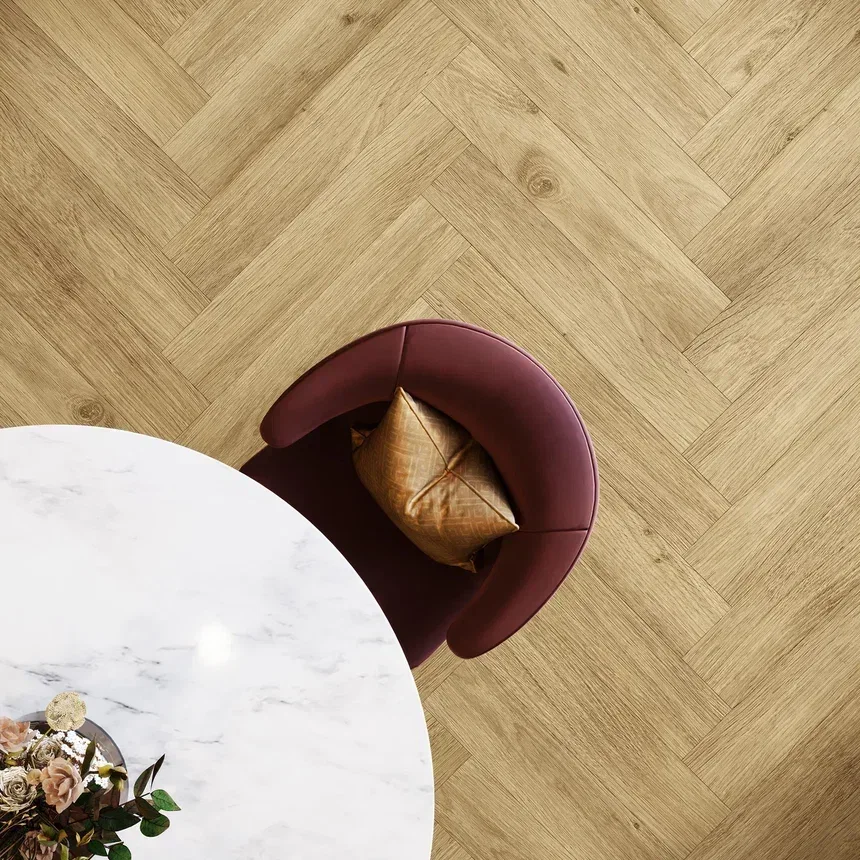 Кварцвиниловая плитка Invictus клеевая Maximus Herringbone Highland Oak Classic венгерская елка 749×150×2,5