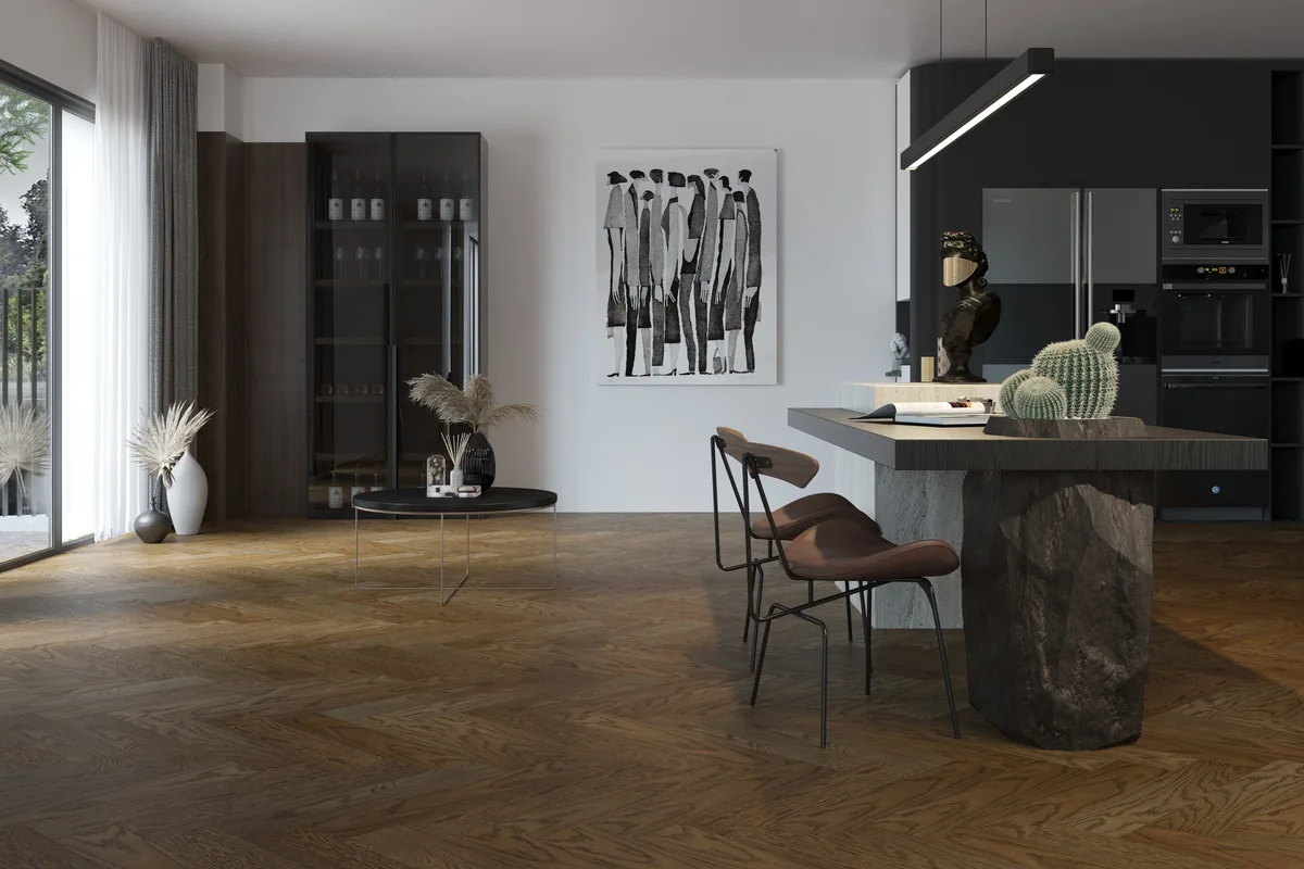 Композитная паркетная доска Quartz Parquet Штучный паркет Дуб Брауни 44-413 венгерская елка 400×100×5