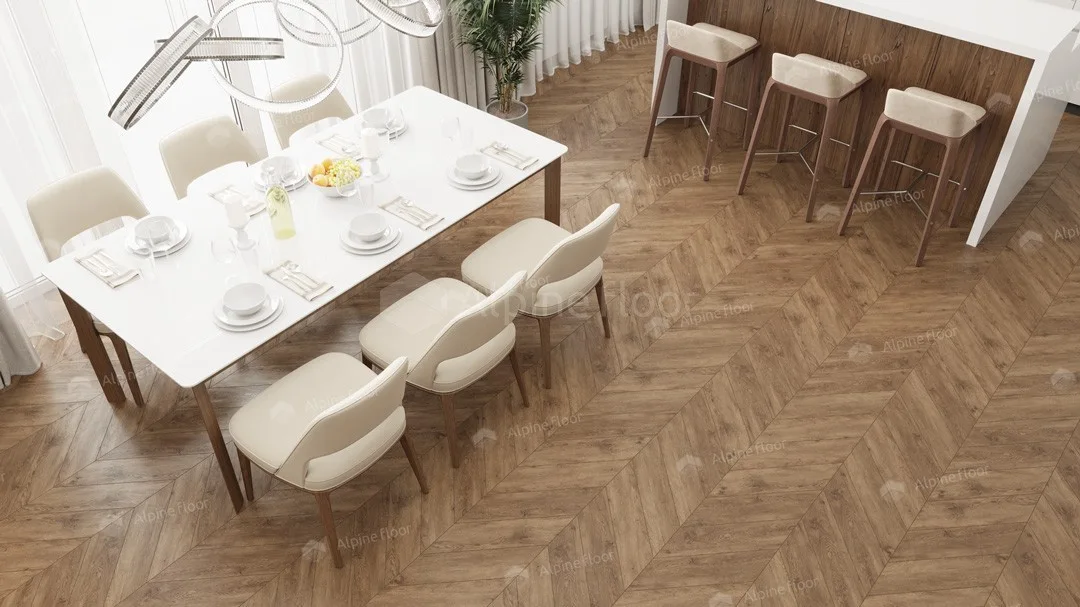 Кварцвиниловая плитка Alpine Floor клеевая Chevron Alpine LVT Гевуина Chevron ECO 20-10 французская елка 555×127×2,5