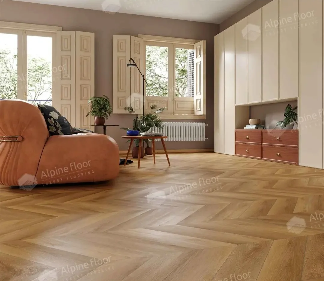 Кварцвиниловый SPC ламинат Alpine Floor Chevron Alpine Баварский лес ECO 18-18 французская елка 600×127×5