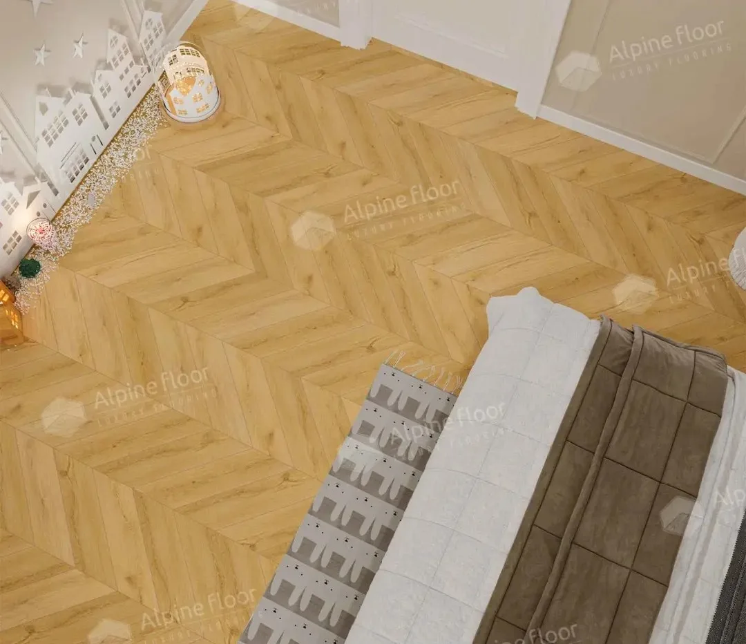 Кварцвиниловый SPC ламинат Alpine Floor Chevron Alpine Caldo ECO 18-20 французская елка 600×127×5