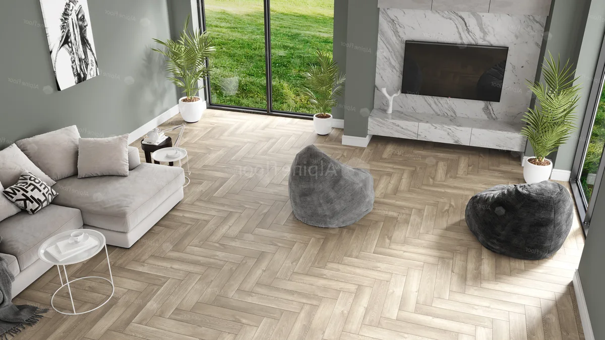 Кварцвиниловый SPC ламинат Alpine Floor Parquet Premium Дуб Натуральный отбеленный ECO 19-5 венгерская елка 600×125×8