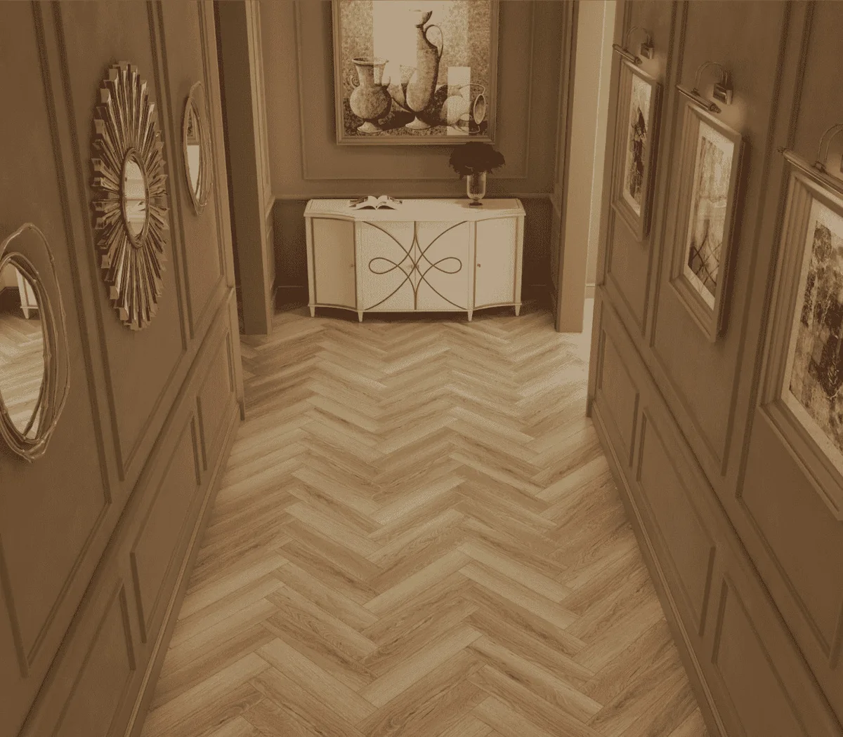 Ламинат Norland Herringbone Elegant Strong Дуб Тинос LF304-38 венгерская елка 600×100×12