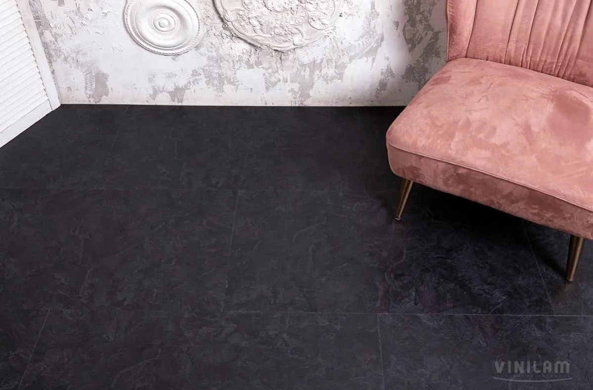 Кварцвиниловая плитка Vinilam клеевая Ceramo Stone Glue Сланцевый Черный 61607 950×475×2,5