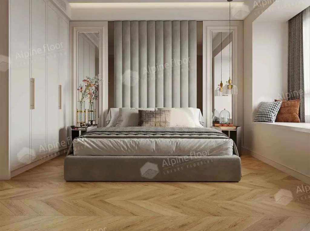 Кварцвиниловый SPC ламинат Alpine Floor Chevron Alpine Дуб Буна ECO 18-15 французская елка 600×127×5
