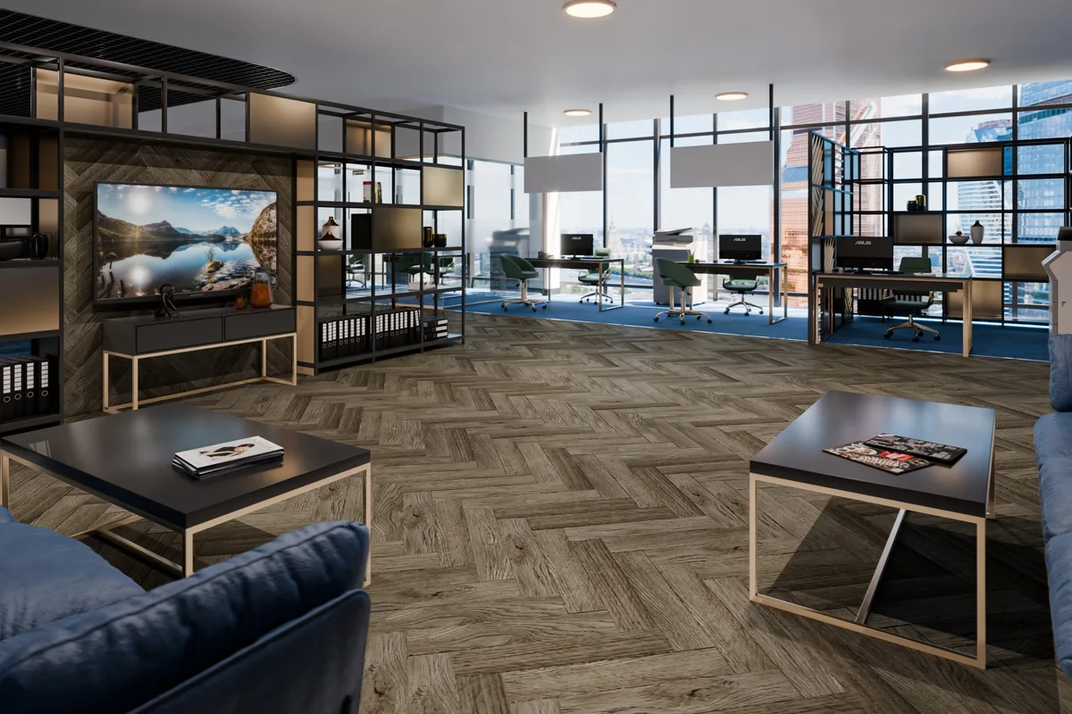 Кварцвиниловая плитка Damy Floor клеевая London LVT Оксфорд 200410EL-12-LVT венгерская елка 590×118×2,5