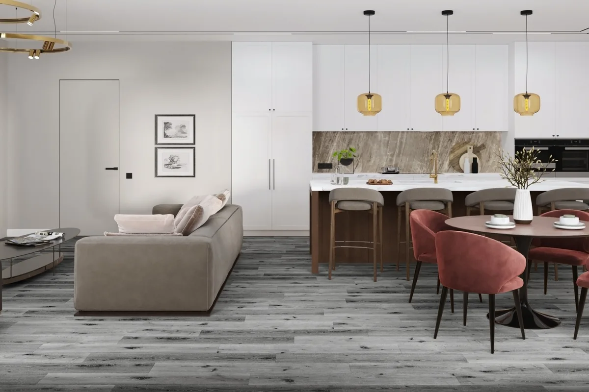 Кварцвиниловый SPC ламинат Damy Floor Family Дуб Сильвер T7020-23 1220×180×4,2