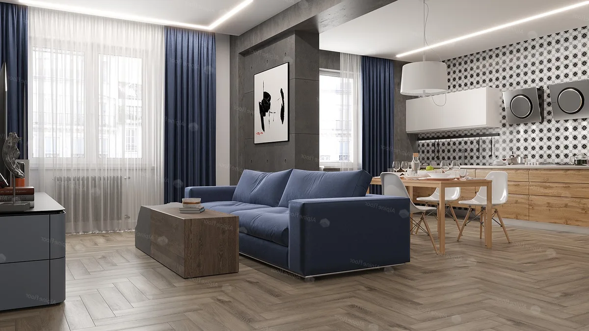 Кварцвиниловый SPC ламинат Alpine Floor Parquet Light Дуб Исида ECO 13-15 венгерская елка 600×125×4