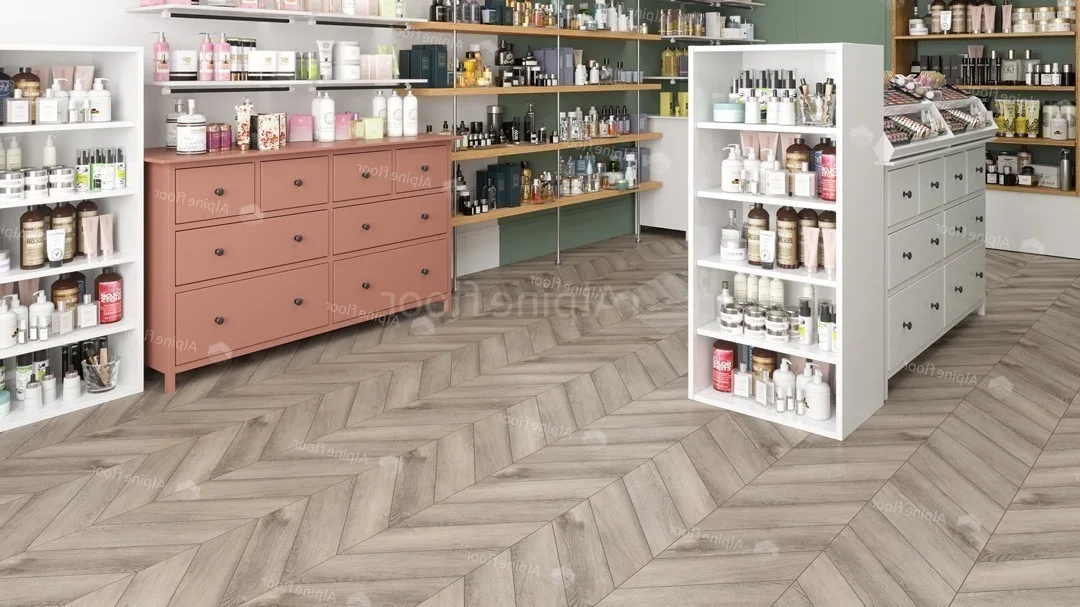 Кварцвиниловая плитка Alpine Floor клеевая Chevron Alpine LVT Дуб Исида Chevron ECO 20-8 французская елка 555×127×2,5