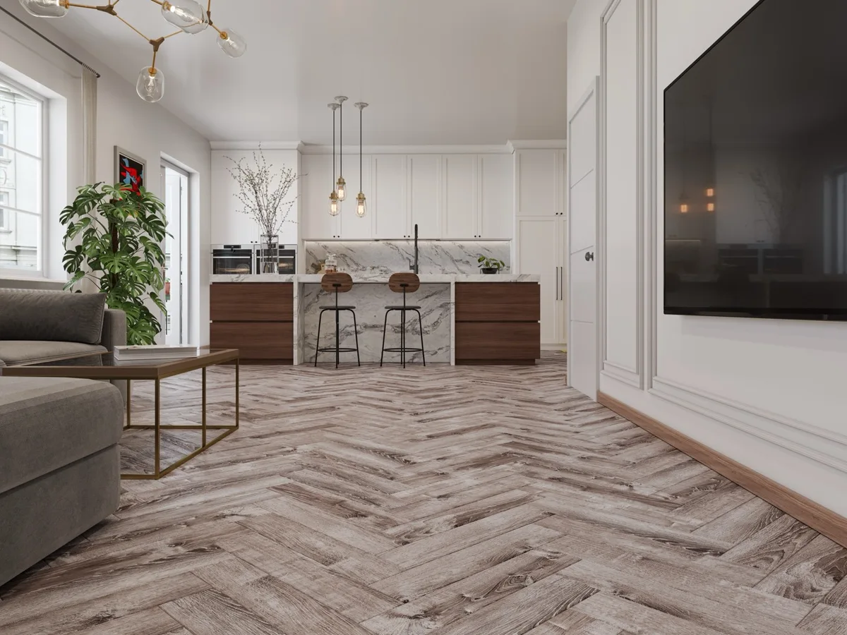 Кварцвиниловый SPC ламинат Cronafloor Herringbone Дуб Тулон H009 венгерская елка 640×128×4,5