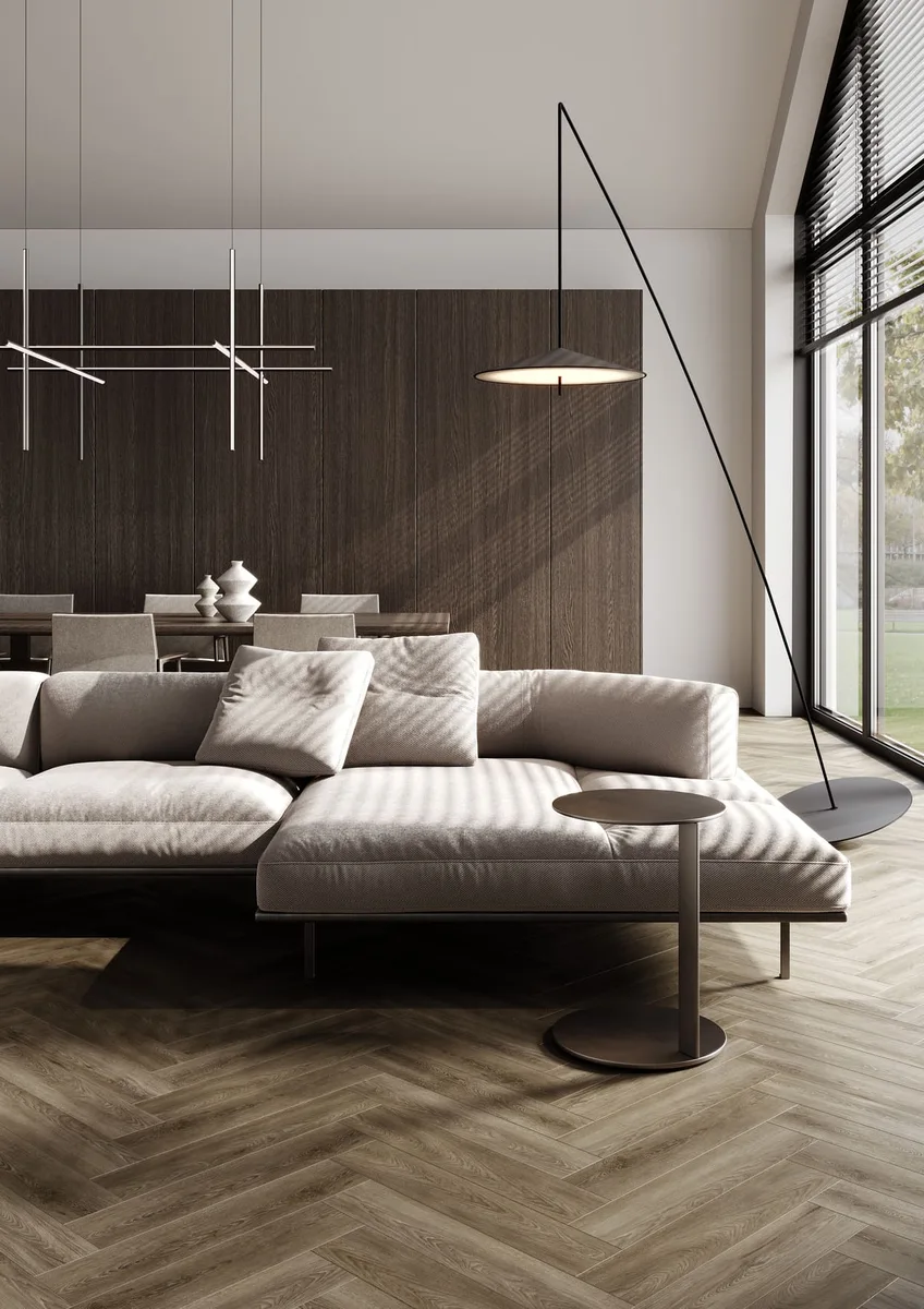 Кварцвиниловый SPC ламинат Fargo Bevel Parquet Дуб Тихуана 33-6191-7 венгерская елка 615×123×6