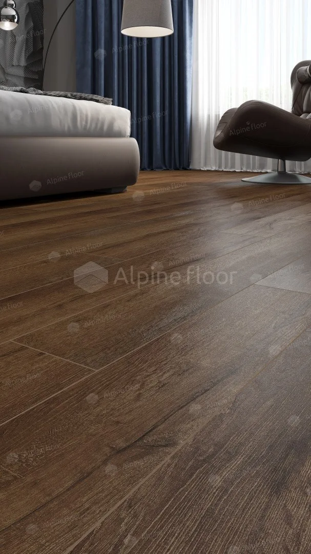 Кварцвиниловый SPC ламинат Alpine Floor Premium XL Дуб Шоколадный ECO 7-18 1220×183×8