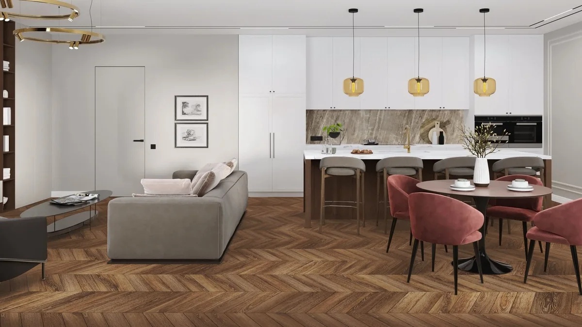 Кварцвиниловая плитка Damy Floor клеевая Chevron LVT Шайо DF07-Ch-LVT французская елка 600×127×2,5