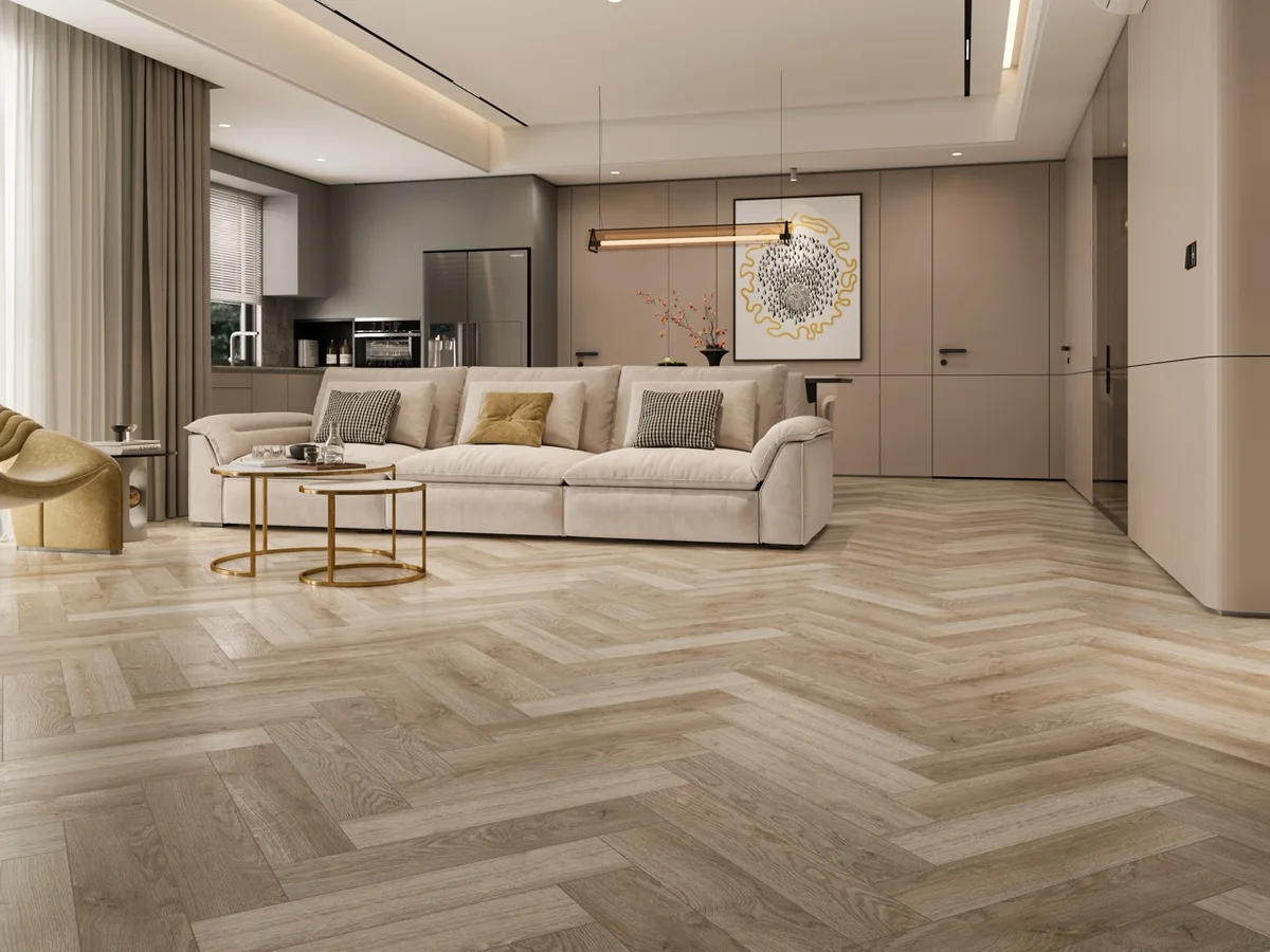 Кварцвиниловый SPC ламинат Cronafloor Herringbone Дуб Лилль H007 венгерская елка 640×128×4,5