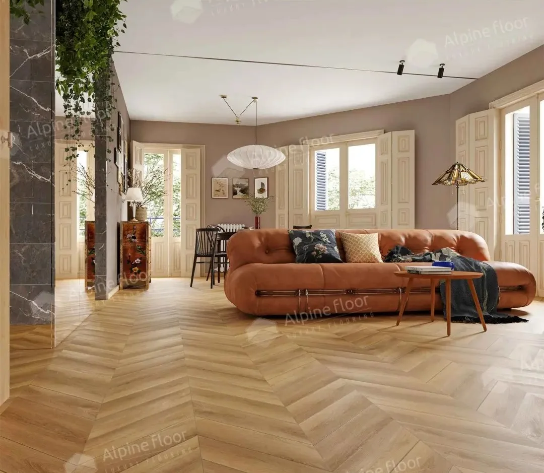 Кварцвиниловый SPC ламинат Alpine Floor Chevron Alpine Баварский лес ECO 18-18 французская елка 600×127×5