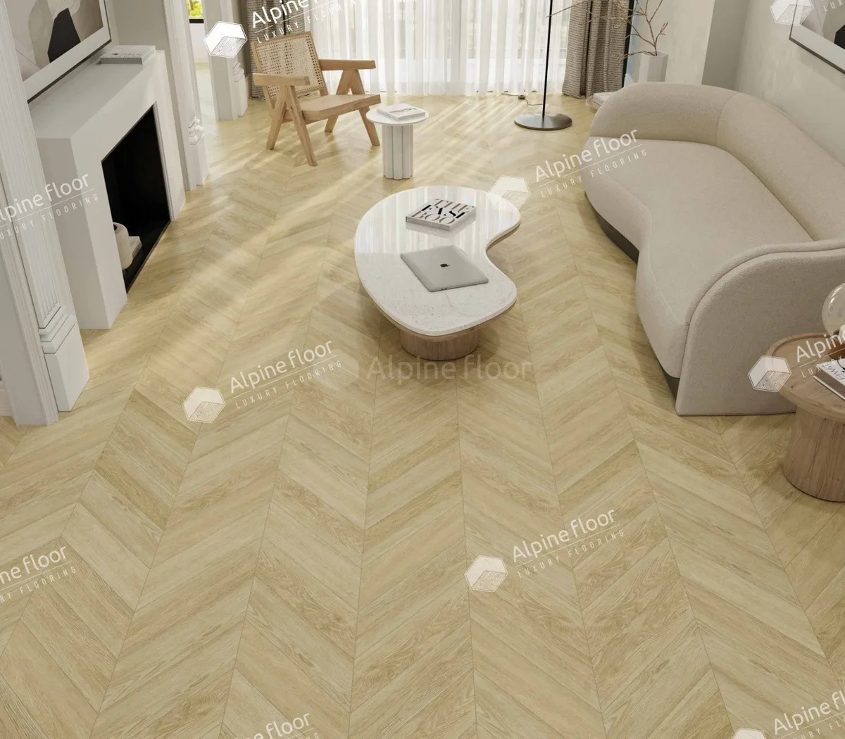 Кварцвиниловая плитка Alpine Floor клеевая Chevron Alpine LVT Дуб Ваниль Селект Chevron ECO 20-2 французская елка 555×127×2,5