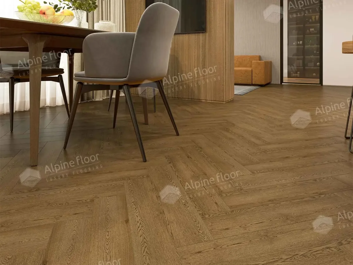 Кварцвиниловая плитка Alpine Floor клеевая Parquet LVT Дуб Селена ЕCО 16-32 венгерская елка 590×118×2,5