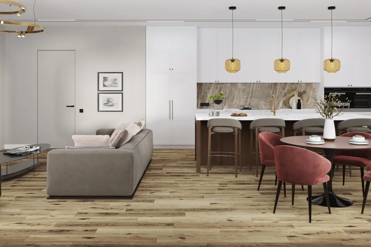 Кварцвиниловая плитка Damy Floor клеевая Family LVT Дуб Провинциальный T7020-4-LVT 1227×187×2,5