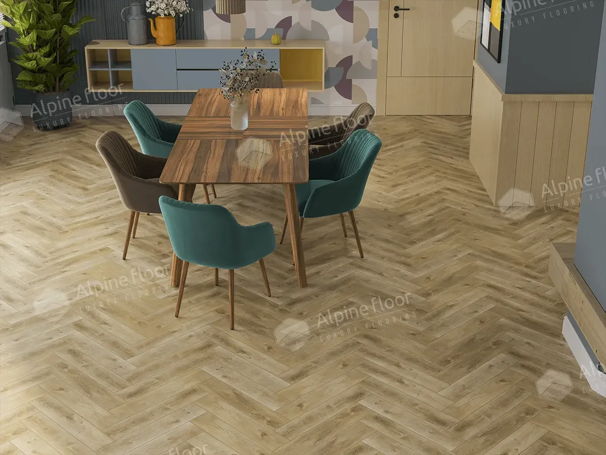 Кварцвиниловая плитка Alpine Floor клеевая Parquet LVT Дуб Кастор ЕCО 16-34 венгерская елка 590×118×2,5
