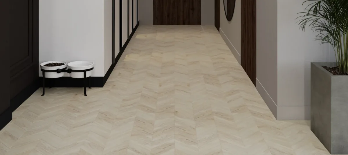 Кварцвиниловая плитка Vinilam клеевая Parquet Chevron Glue Шеврон Бриссак RI4777CL7 французская елка 690×115×2,5