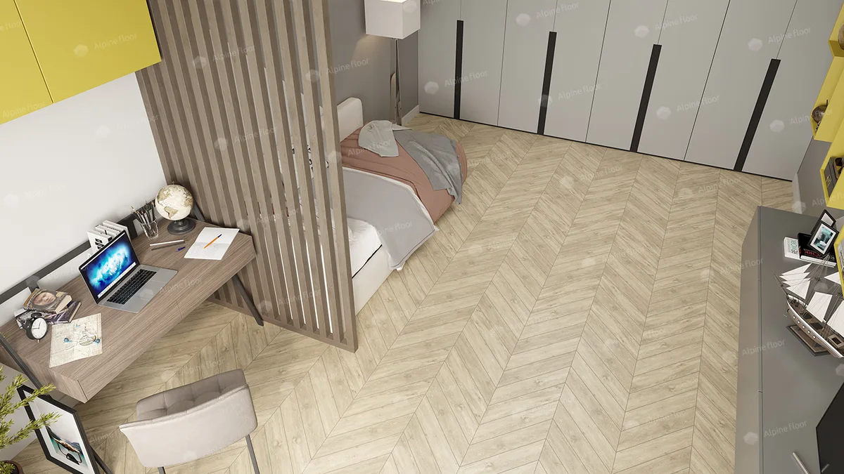 Кварцвиниловый SPC ламинат Alpine Floor Chevron Alpine Сонома ECO 18-7 французская елка 600×127×5