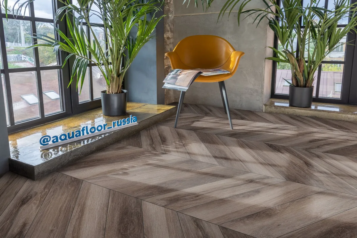 Кварцвиниловая плитка Aquafloor клеевая Parquet Chevron Glue AF2554PGCh французская елка 553,7×130,5×2,5
