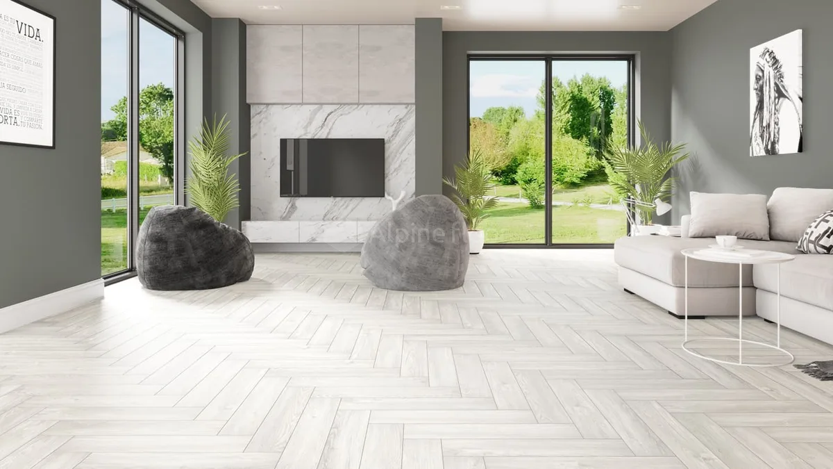 Кварцвиниловый SPC ламинат Alpine Floor Parquet Light Дуб Арктик ECO 13-4 венгерская елка 600×125×4