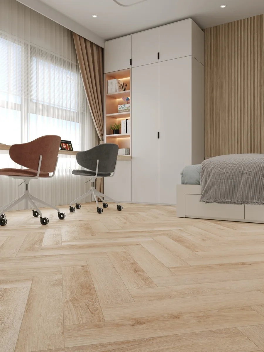 Кварцвиниловый SPC ламинат Cronafloor Herringbone Дуб Дижон H010 венгерская елка 640×128×4,5