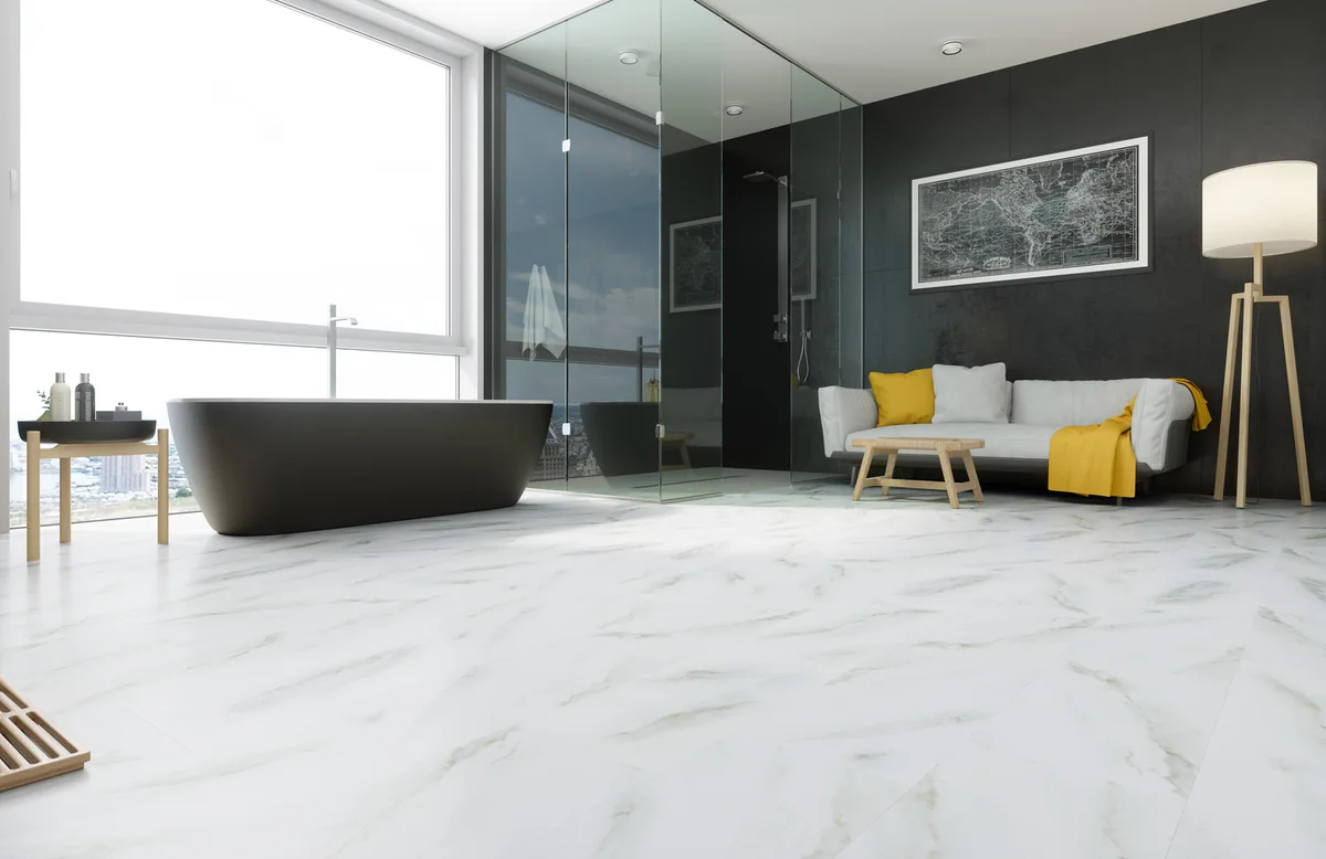 Кварцвиниловый SPC ламинат Fargo Stone Белый Мрамор 6089-1 600×300×4