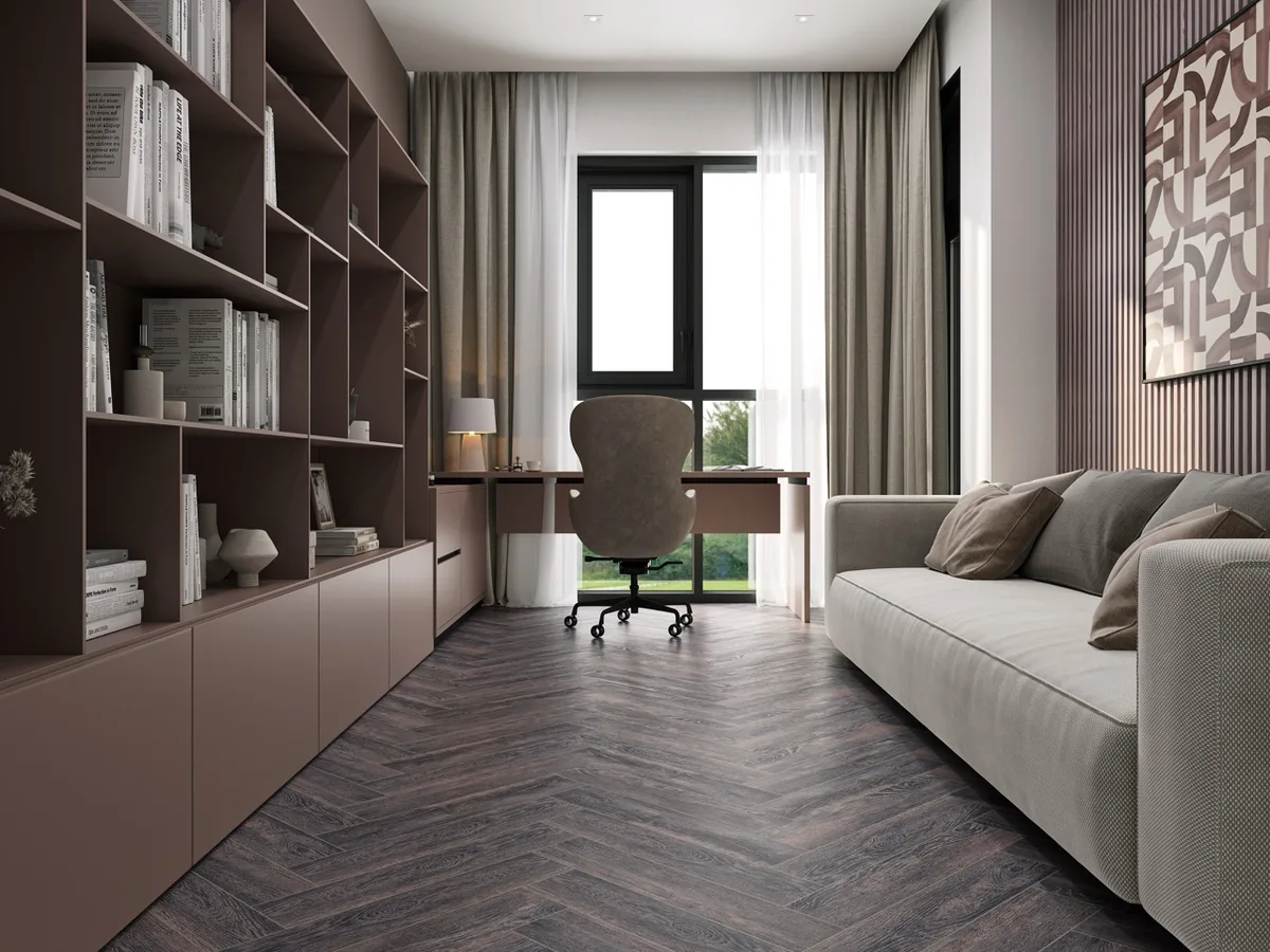 Кварцвиниловый SPC ламинат Cronafloor Herringbone Дуб Бордо H006 венгерская елка 640×128×4,5