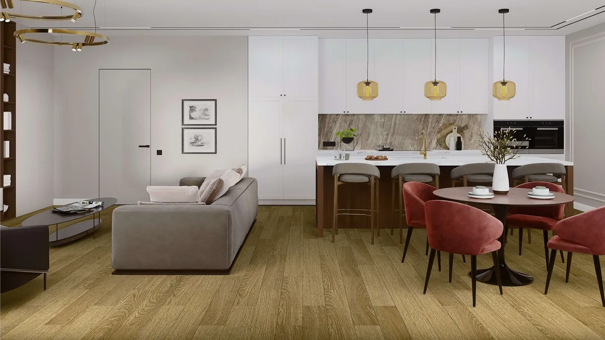 Кварцвиниловый SPC ламинат Damy Floor Family Дуб Золотой 190902EL-07F 1220×180×4