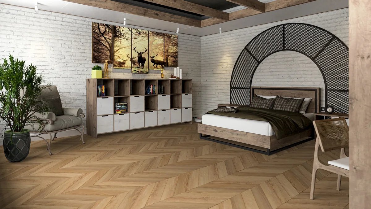 Кварцвиниловая плитка Damy Floor клеевая Chevron LVT Лувр DF04-Ch-LVT французская елка 600×127×2,5