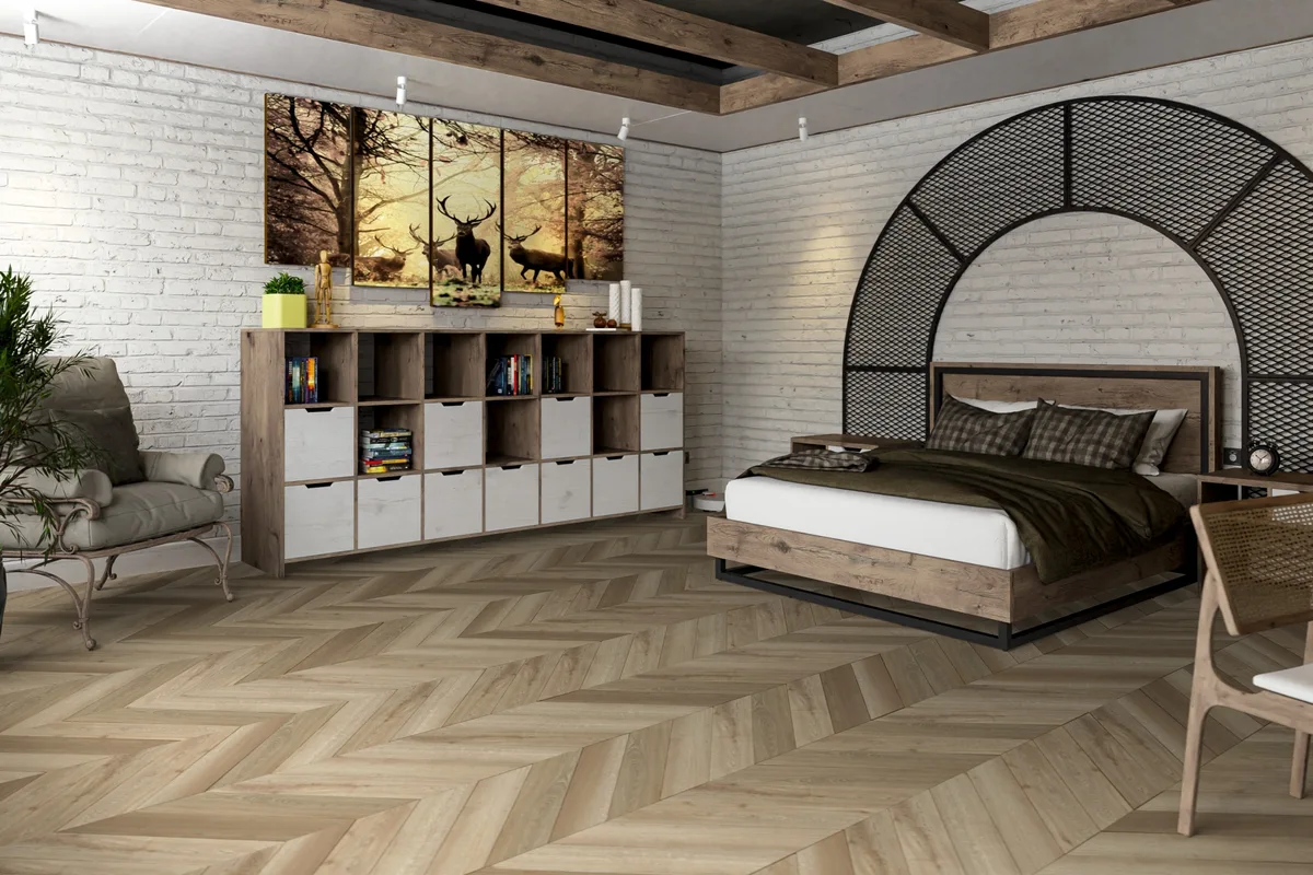 Кварцвиниловый SPC ламинат Damy Floor Chevron Сен-Жермен DF05-Ch французская елка 600×127×5