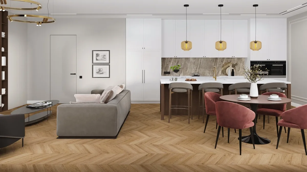 Кварцвиниловая плитка Damy Floor клеевая Chevron LVT Лувр DF04-Ch-LVT французская елка 600×127×2,5