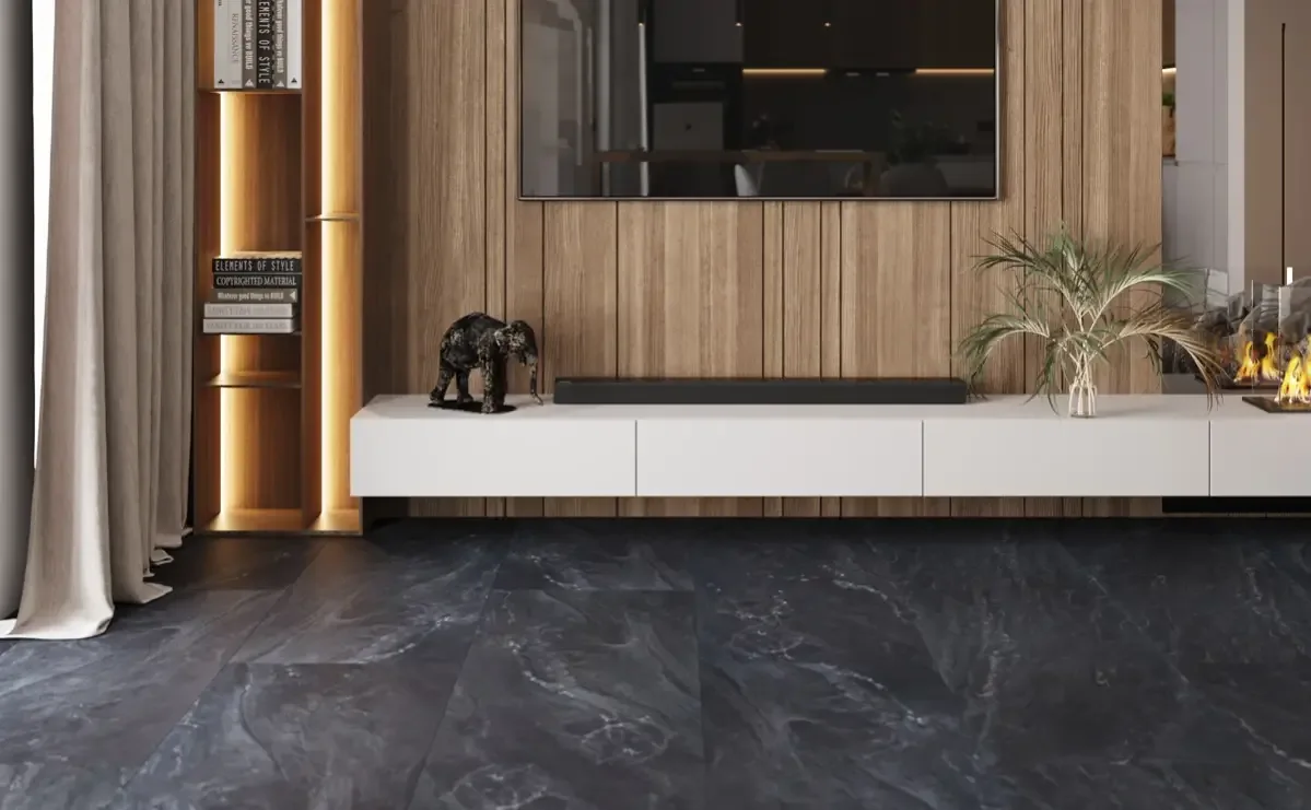 Кварцвиниловая плитка Vinilam клеевая Ceramo Stone Glue Неаполитанский Черный 91910 950×475×2,5