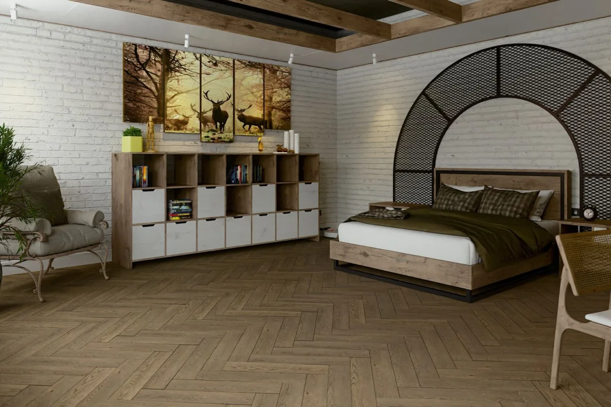 Кварцвиниловая плитка Damy Floor клеевая London LVT Ноттингем 0030-6L-LVT венгерская елка 590×118×2,5