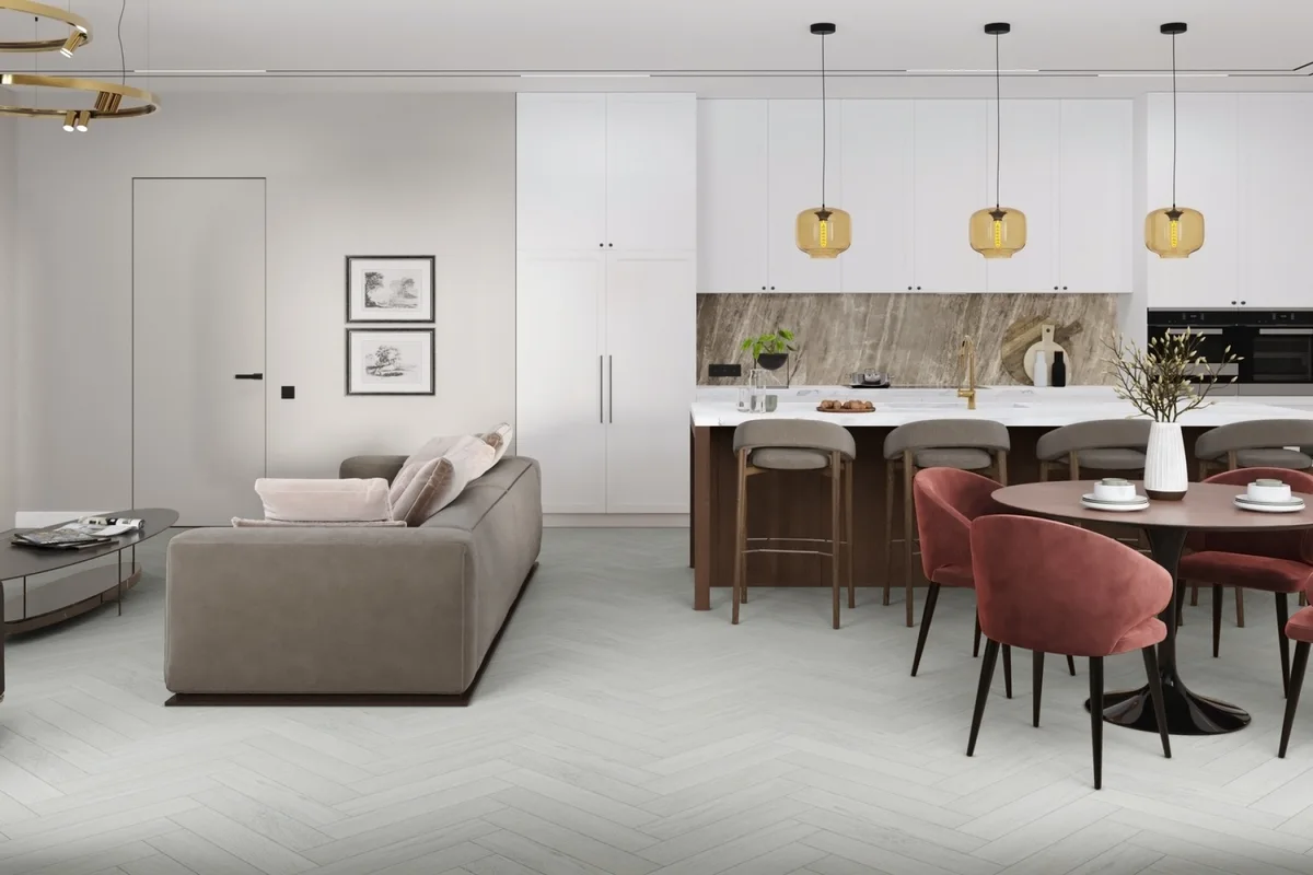 Кварцвиниловая плитка Damy Floor клеевая London LVT Кардифф 191023EL-05-LVT венгерская елка 590×118×2,5