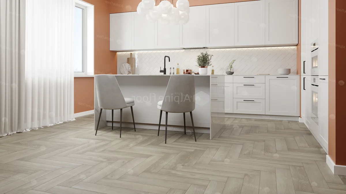 Кварцвиниловый SPC ламинат Alpine Floor Parquet Premium Дуб Фантазия ECO 19-1 венгерская елка 600×125×8