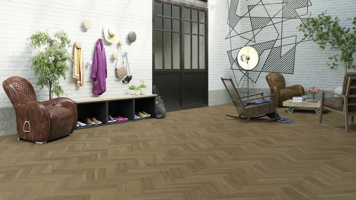 Кварцвиниловая плитка Invictus клеевая Maximus Parquet New England Oak Toffee венгерская елка 406×102×2,5