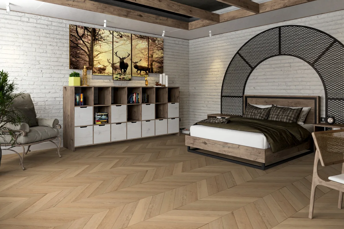 Кварцвиниловый SPC ламинат Damy Floor Chevron Сен-Клу DF10-Ch французская елка 600×127×5,2