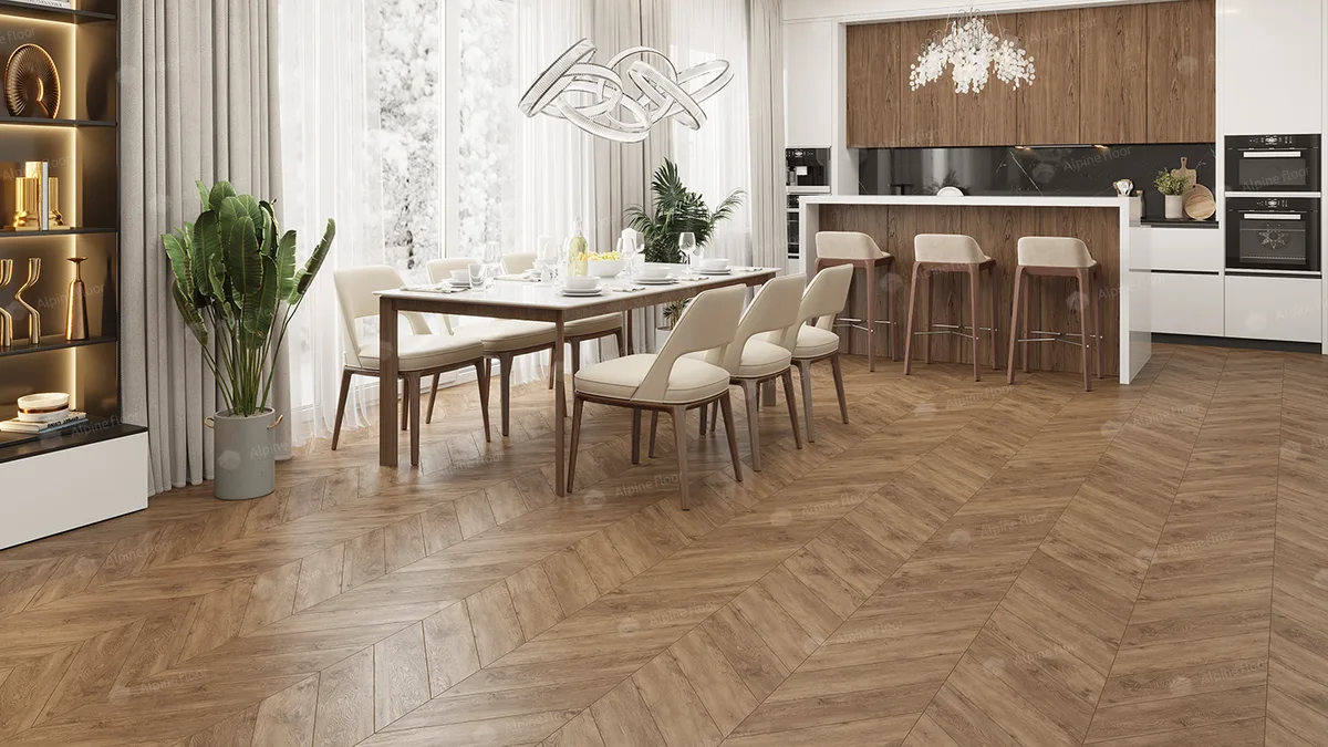 Кварцвиниловый SPC ламинат Alpine Floor Chevron Alpine Гевуина ECO 18-10 французская елка 600×127×5