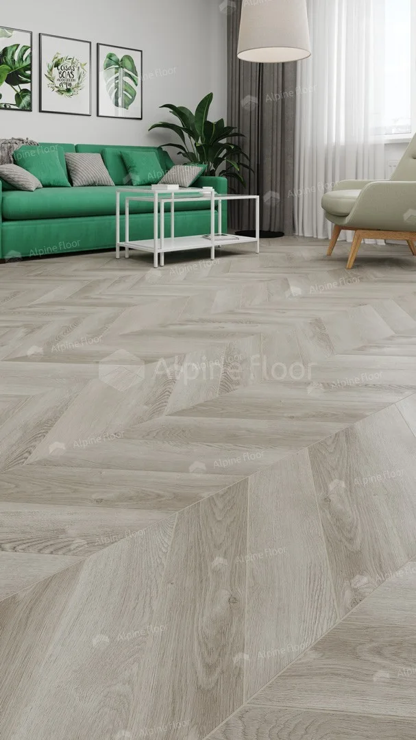 Кварцвиниловая плитка Alpine Floor клеевая Chevron Alpine LVT Дуб Фантазия Chevron ECO 20-1 французская елка 555×127×2,5