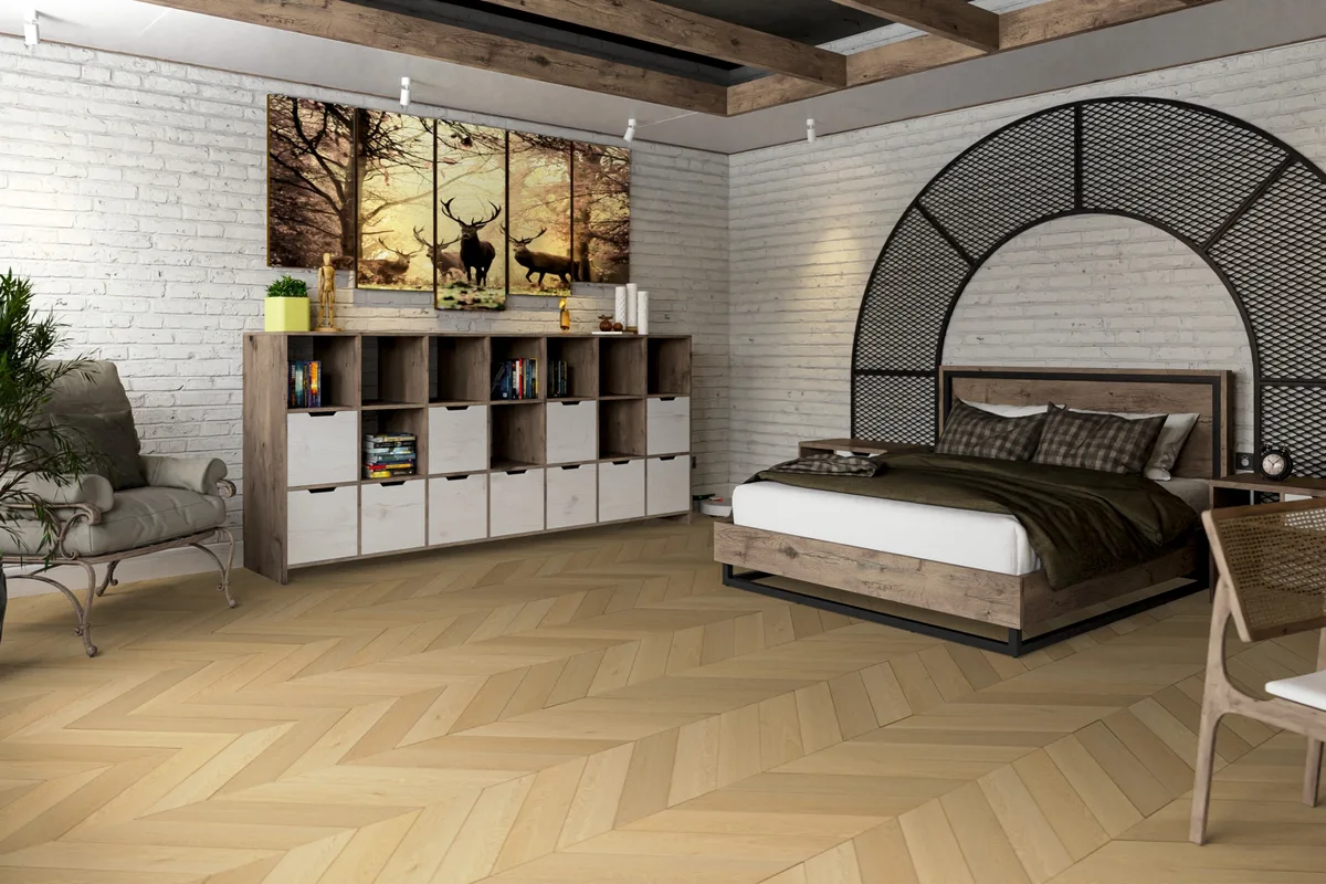 Кварцвиниловый SPC ламинат Damy Floor Chevron Тюильри DF03-Ch французская елка 600×127×5