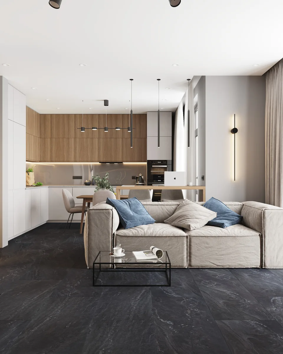 Кварцвиниловый SPC ламинат Vinilam Ceramo Stone Неаполитанский Черный 91910 940×470×8