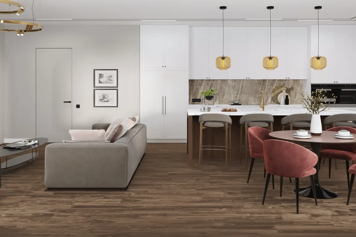 Кварцвиниловая плитка Damy Floor клеевая Family LVT Орех Американский 0036-3-LVT 1227×187×2,5