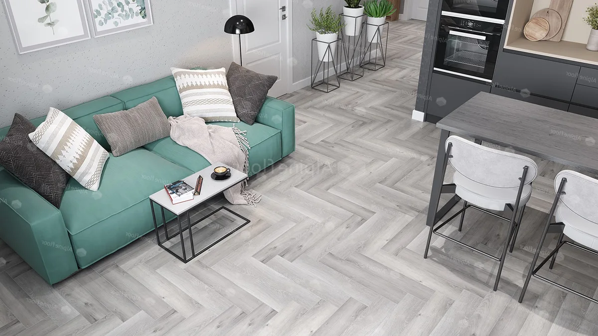 Кварцвиниловый SPC ламинат Alpine Floor Parquet Light Дуб Лейтена ECO 13-18 венгерская елка 600×125×4