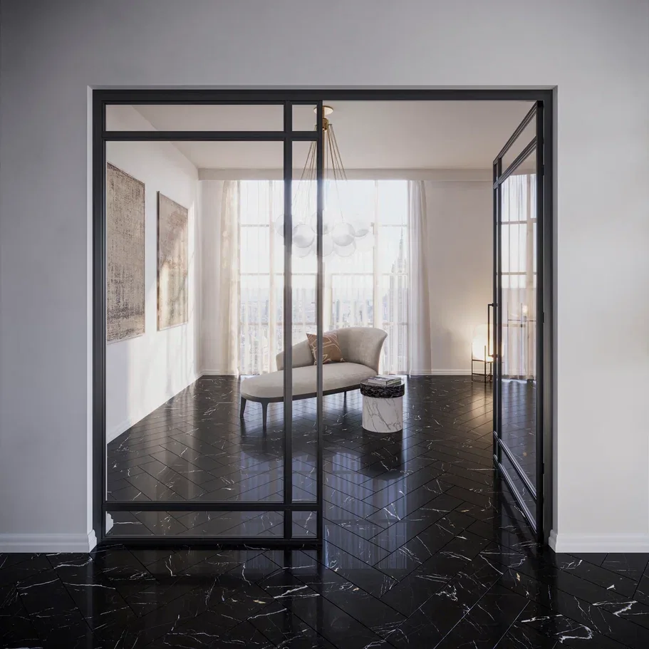 Кварцвиниловый SPC ламинат Invictus Maximus Herringbone Black Marble Noir венгерская елка 743×145×5