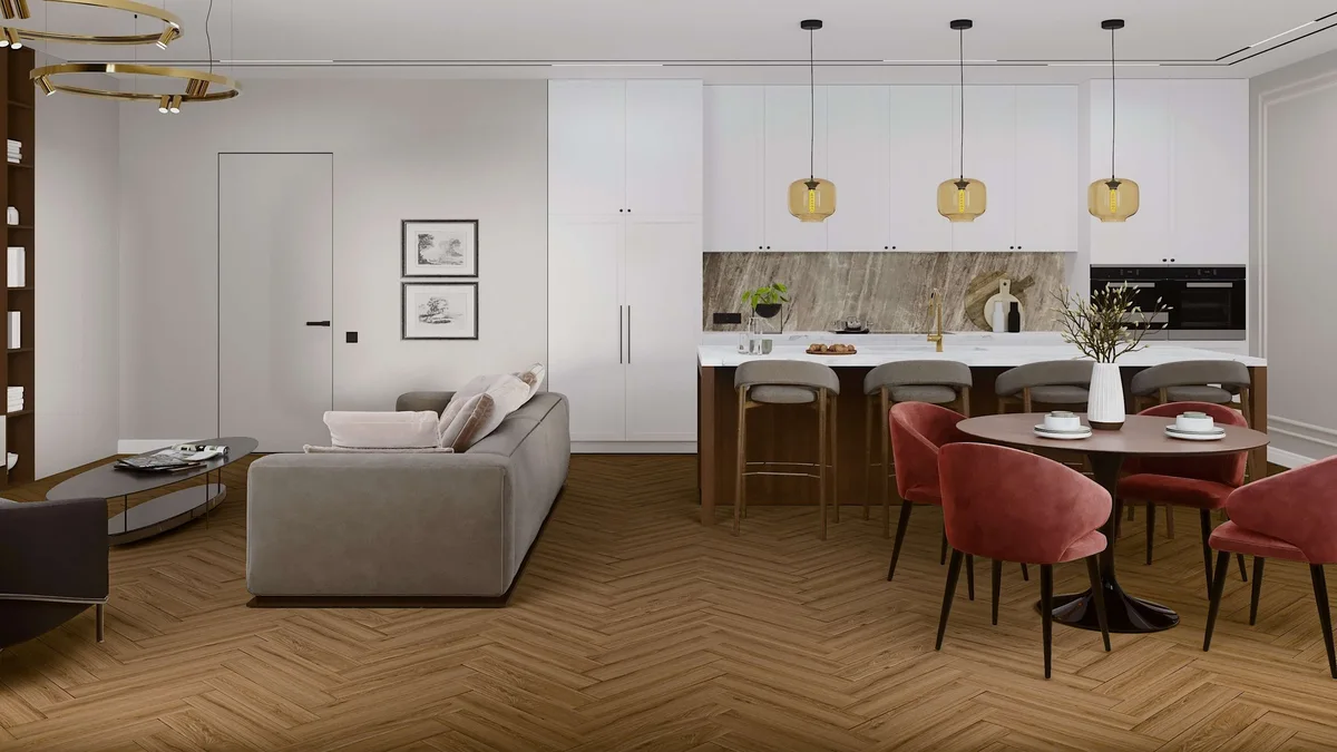 Кварцвиниловая плитка Damy Floor клеевая London LVT Лидс 5246-10-LVT венгерская елка 590×118×2,5