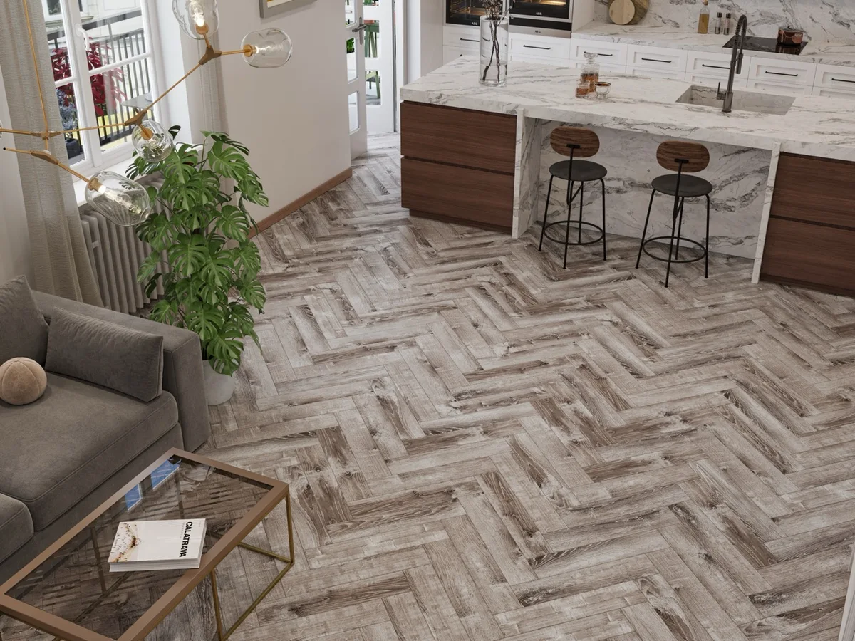Кварцвиниловый SPC ламинат Cronafloor Herringbone Дуб Тулон H009 венгерская елка 640×128×4,5